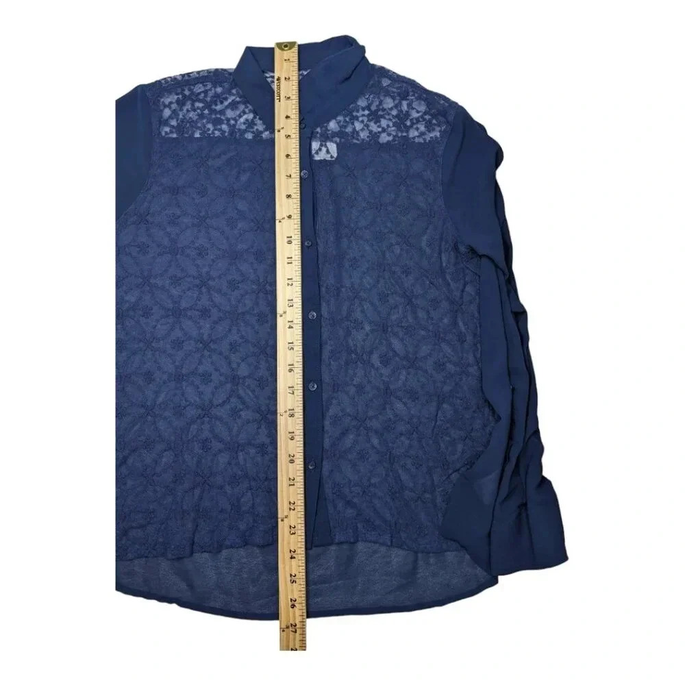Abercrombie & Fitch Womens Navy Blue Sheer Lace Button Up Shirt Blouse Size M - Picture 13 of 15